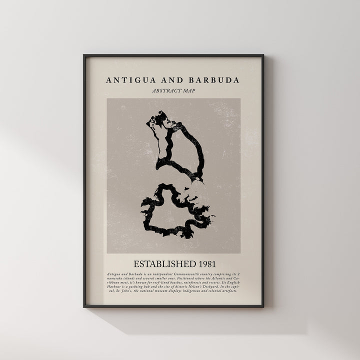 Antigua and Barbuda Map Vintage Abstract Wall Art Print Picasso + Matisse Inspired Travel Poster