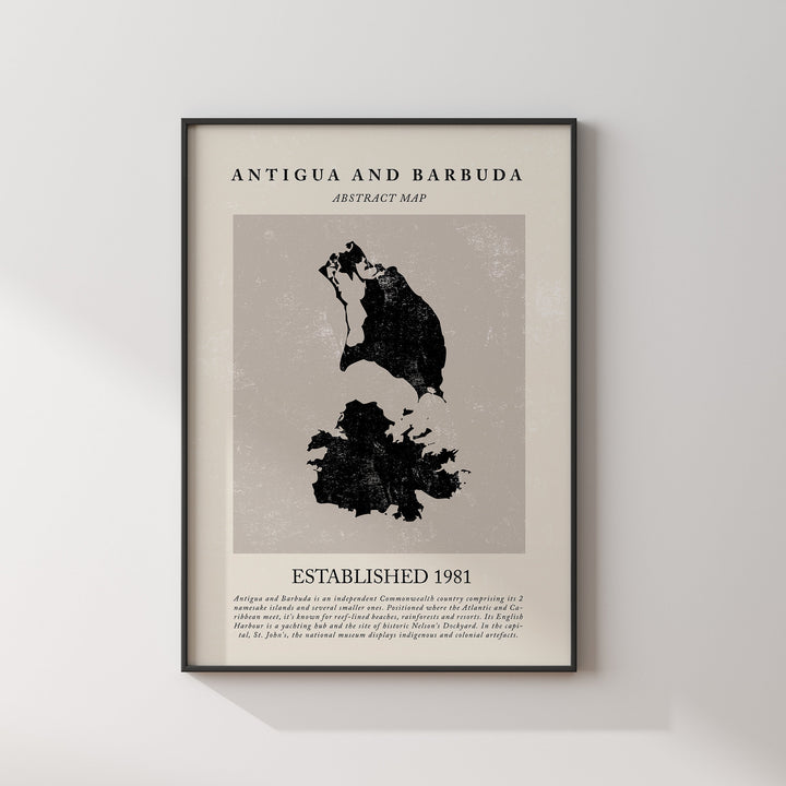 Antigua and Barbuda Map Vintage Abstract Wall Art Print Picasso + Matisse Inspired Travel Poster