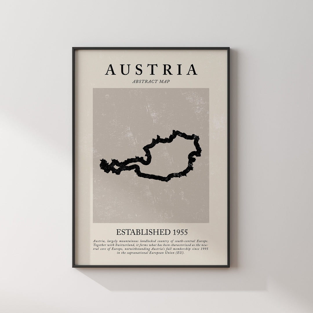 Austria Map Vintage Abstract Wall Art Print Picasso + Matisse Inspired Travel Poster
