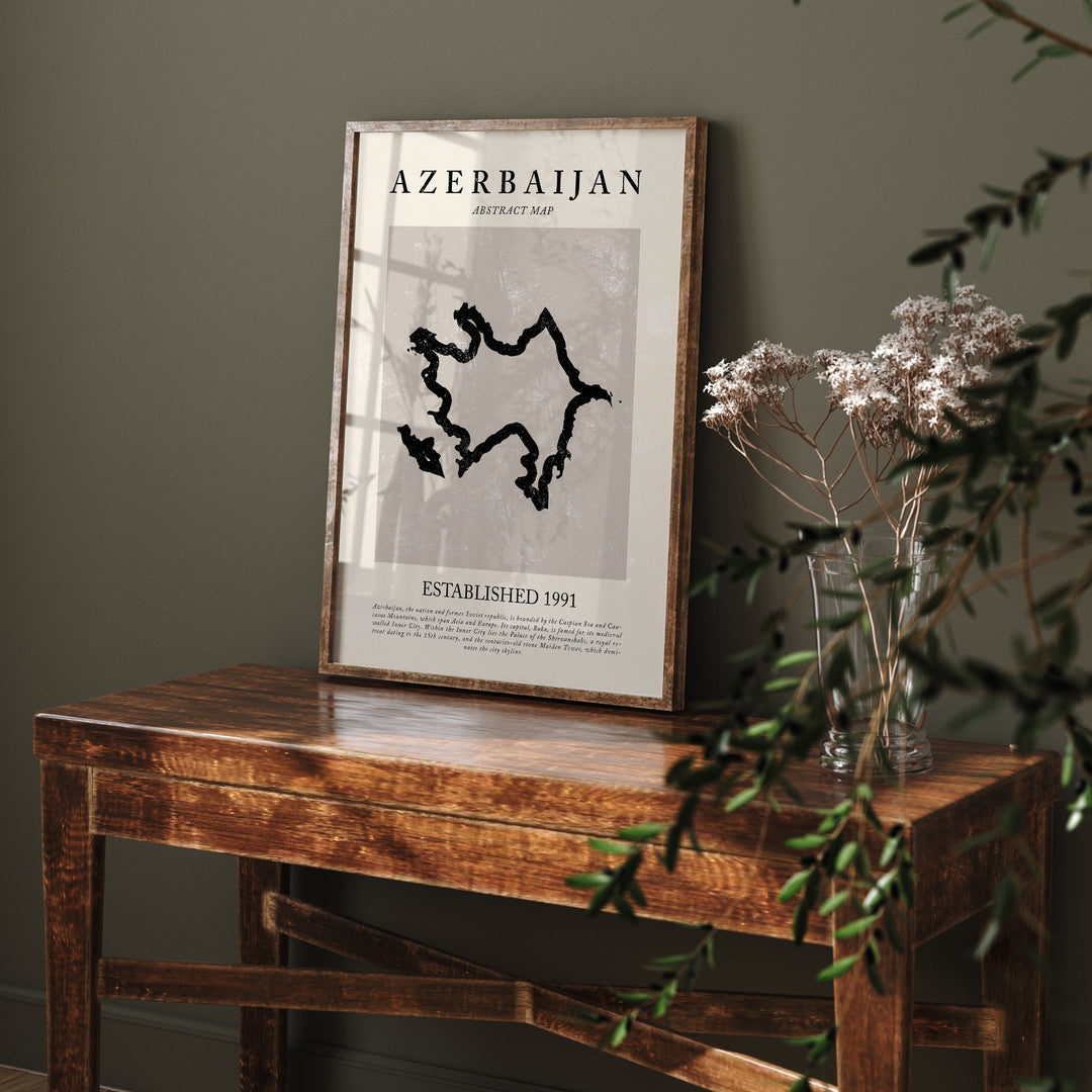 Azerbaijan Map Vintage Abstract Wall Art Print Picasso + Matisse Inspired Travel Poster