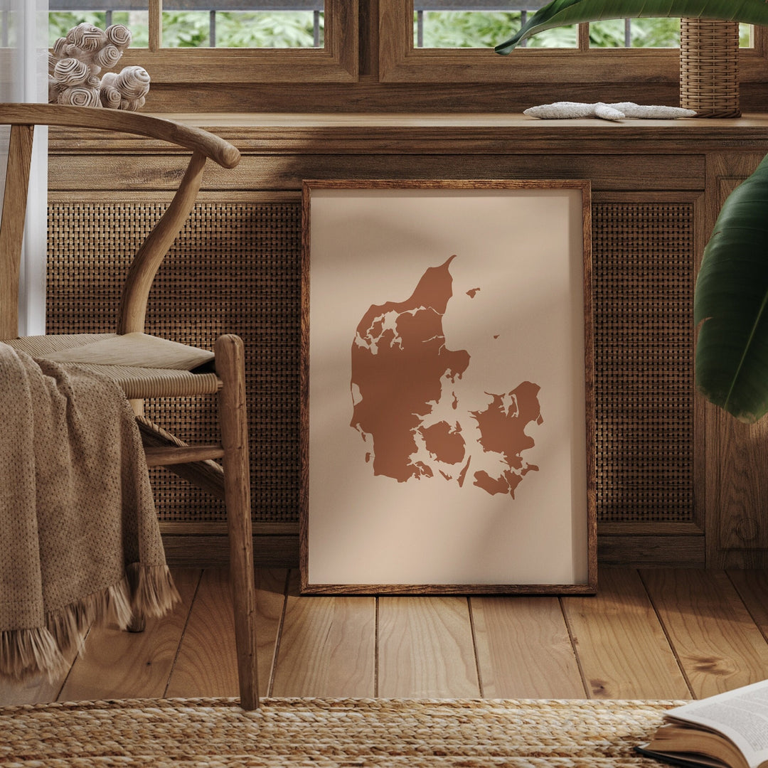 Denmark Map Boho Wall Art Print Mid Century Travel Poster