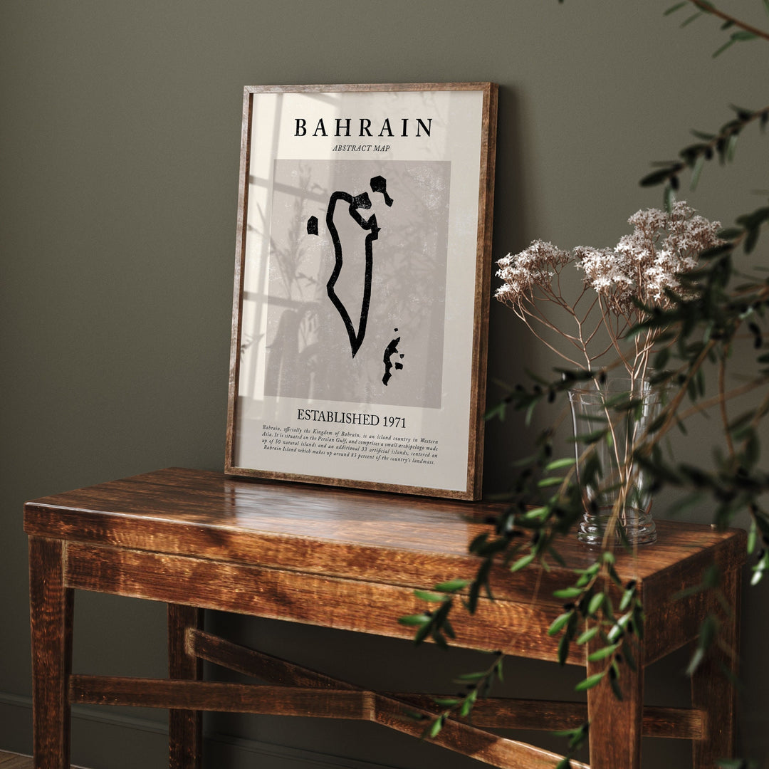 Bahrain Map Vintage Abstract Wall Art Print Picasso + Matisse Inspired Travel Poster