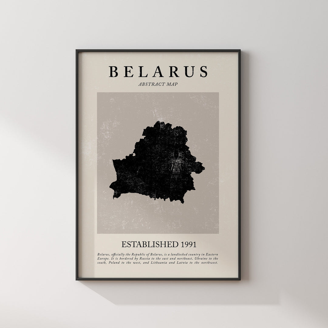 Belarus Map Vintage Abstract Wall Art Print Picasso + Matisse Inspired Travel Poster