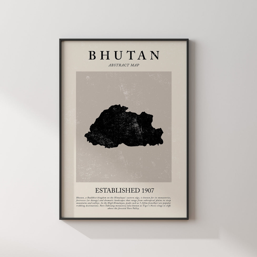 Bhutan Map Vintage Abstract Wall Art Print Picasso + Matisse Inspired Travel Poster