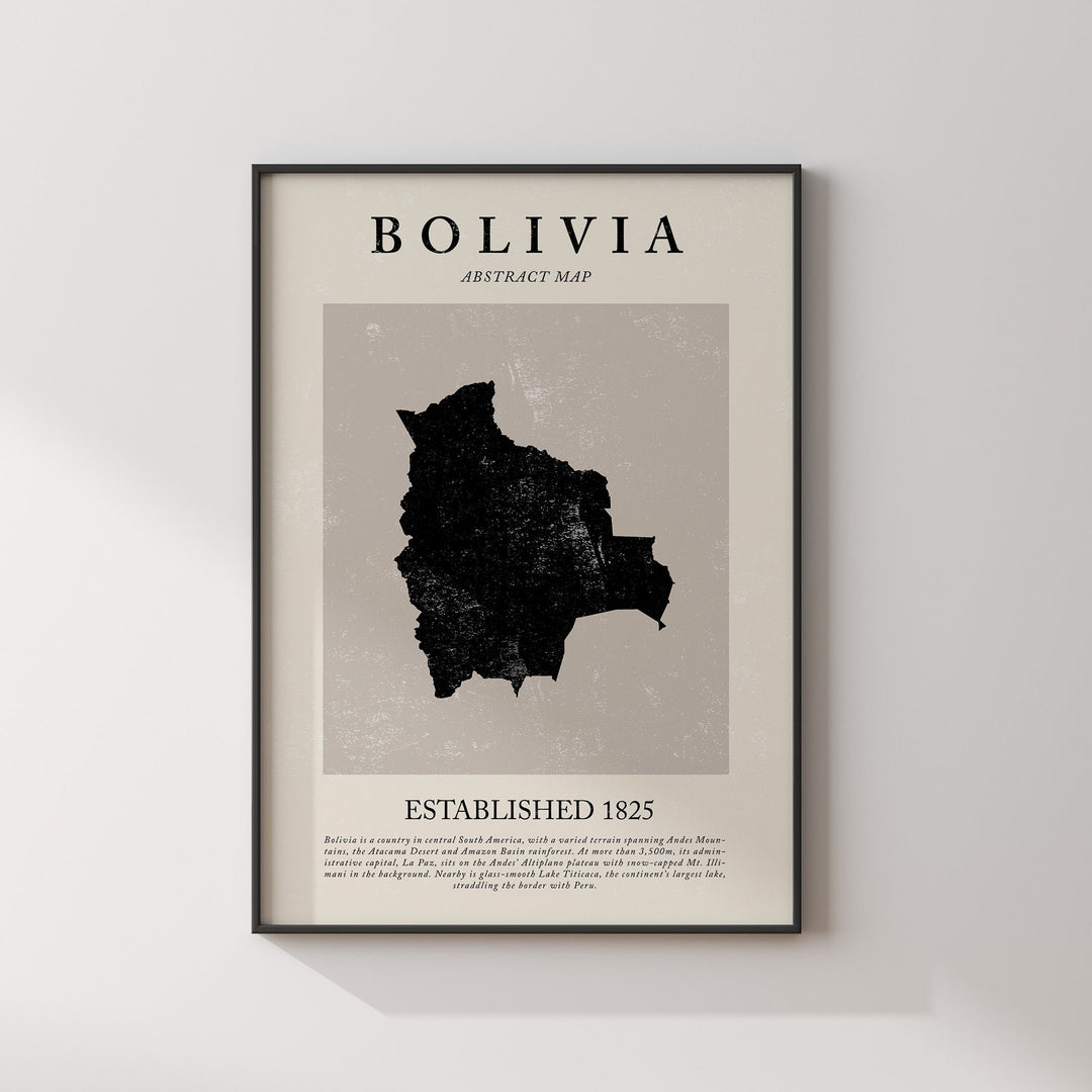 Bolivia Map Vintage Abstract Wall Art Print Picasso + Matisse Inspired Travel Poster