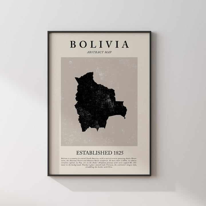 Bolivia Map Vintage Abstract Wall Art Print Picasso + Matisse Inspired Travel Poster