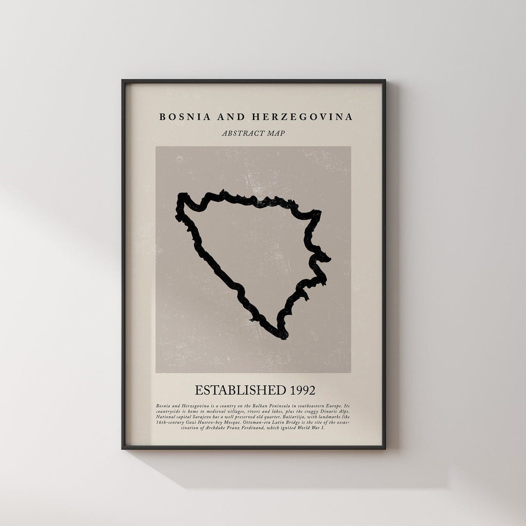 Bosnia And Herzegovina Map Vintage Abstract Wall Art Print Picasso + Matisse Inspired Travel Poster