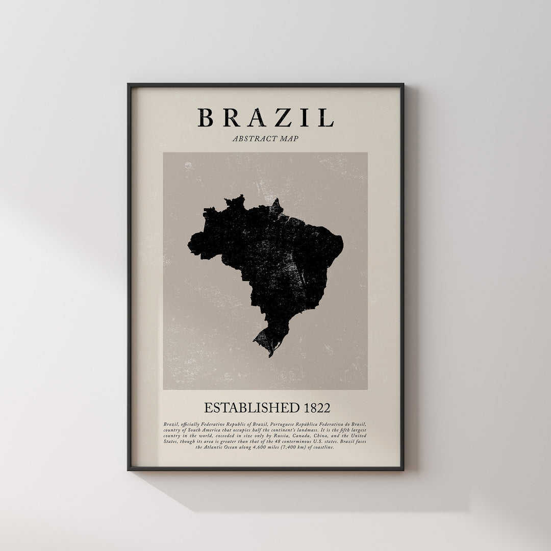 Brazil Map Vintage Abstract Wall Art Print Picasso + Matisse Inspired Travel Poster