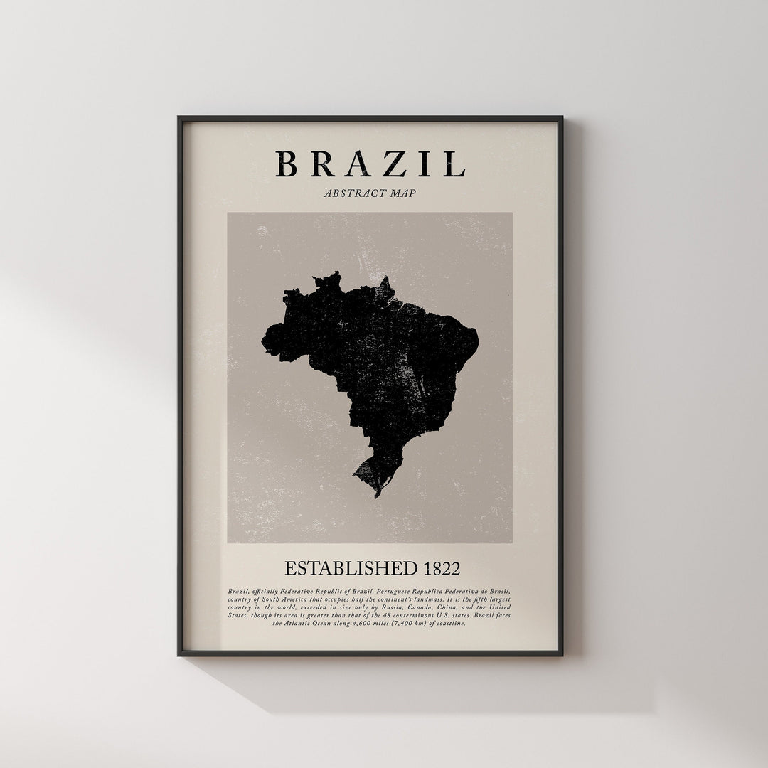 Brazil Map Vintage Abstract Wall Art Print Picasso + Matisse Inspired Travel Poster