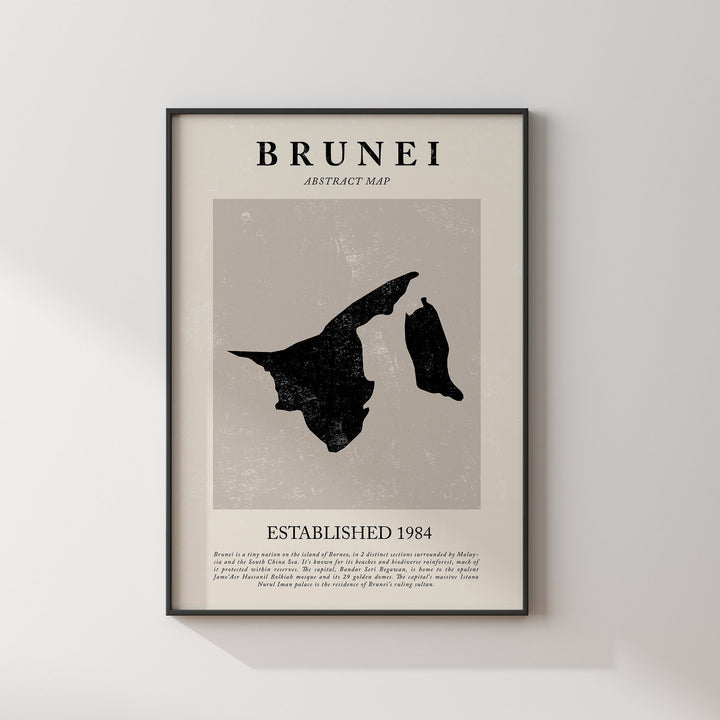Brunei Map Vintage Abstract Wall Art Print Picasso + Matisse Inspired Travel Poster