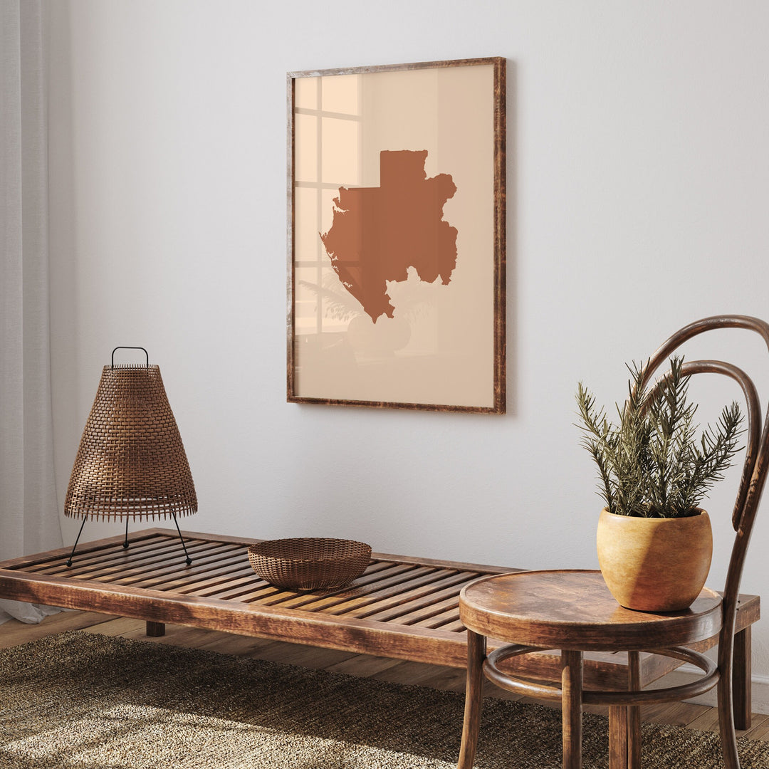 Gabon Map Boho Wall Art Print Mid Century Travel Poster