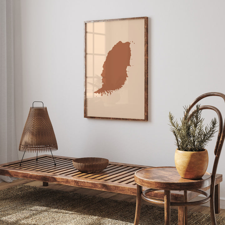 Grenada Map Boho Wall Art Print Mid Century Travel Poster