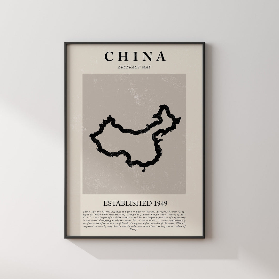 China Map Vintage Abstract Wall Art Print Picasso + Matisse Inspired Travel Poster