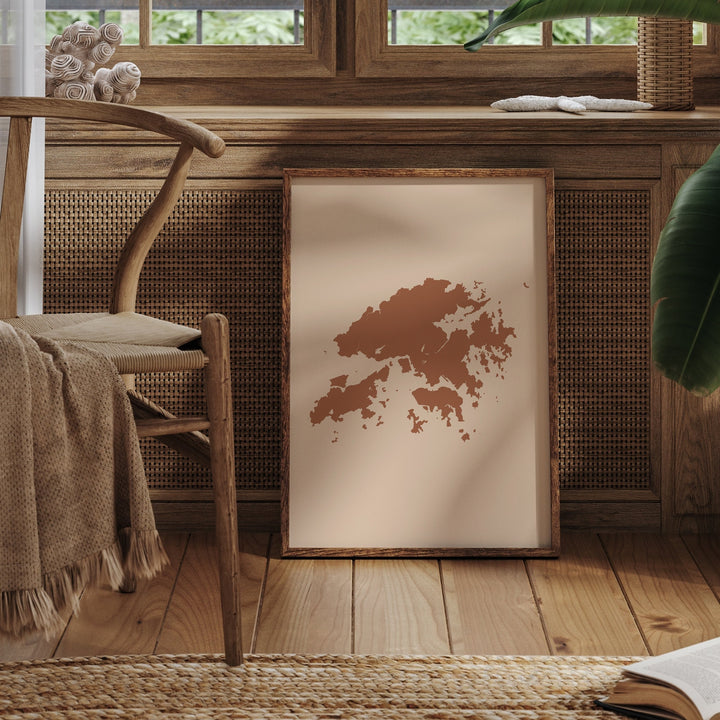 Hong Kong Map Boho Wall Art Print Mid Century Travel Poster