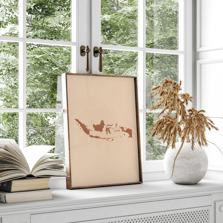 Indonesia Map Boho Wall Art Print Mid Century Travel Poster