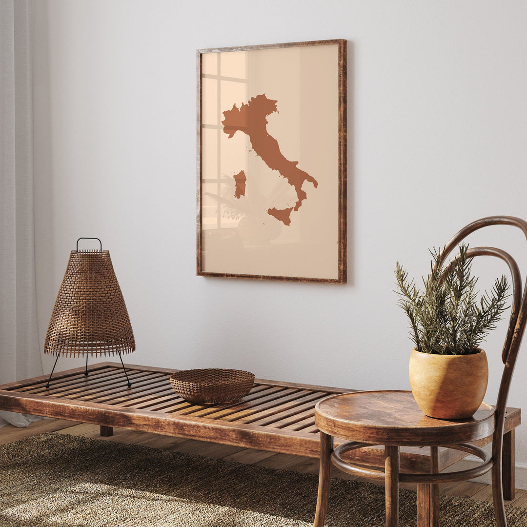 Italy Map Boho Wall Art Print Mid Century Travel Poster