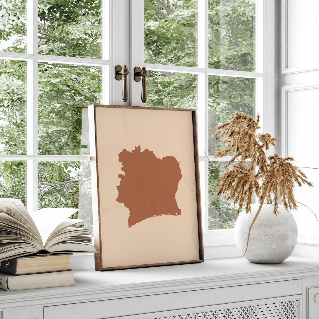 Ivory Coast Map Boho Wall Art Print Mid Century Travel Poster