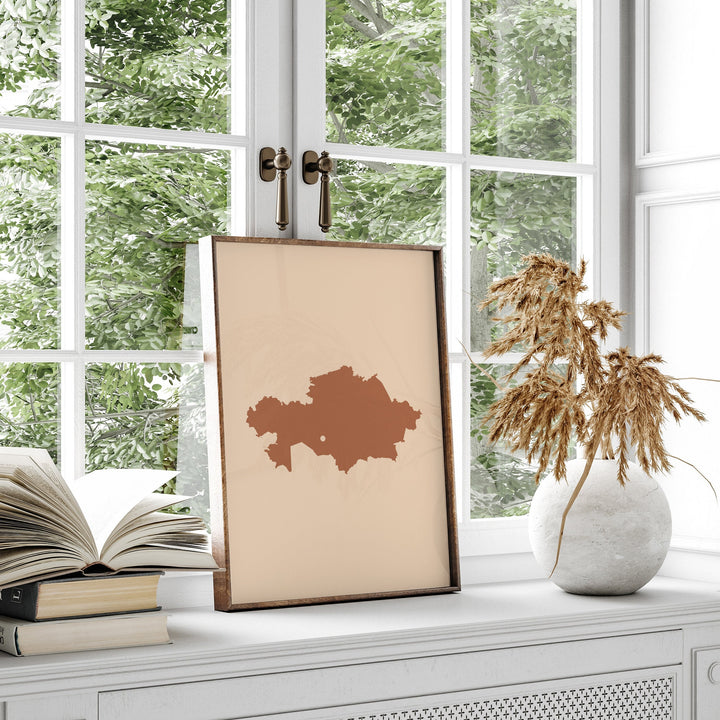 Kazakhstan Map Boho Wall Art Print Mid Century Travel Poster