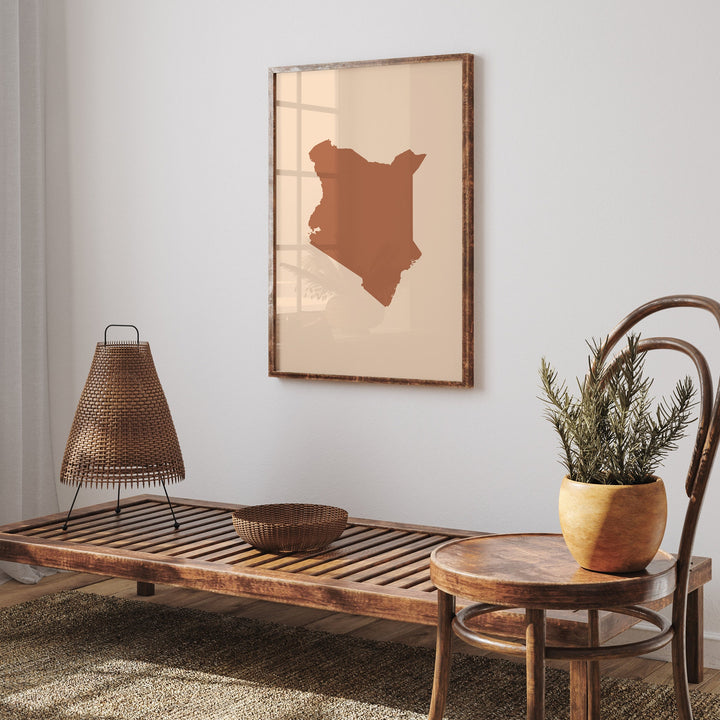 Kenya Map Boho Wall Art Print Mid Century Travel Poster