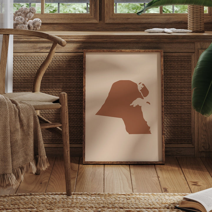 Kuwait Map Boho Wall Art Print Mid Century Travel Poster