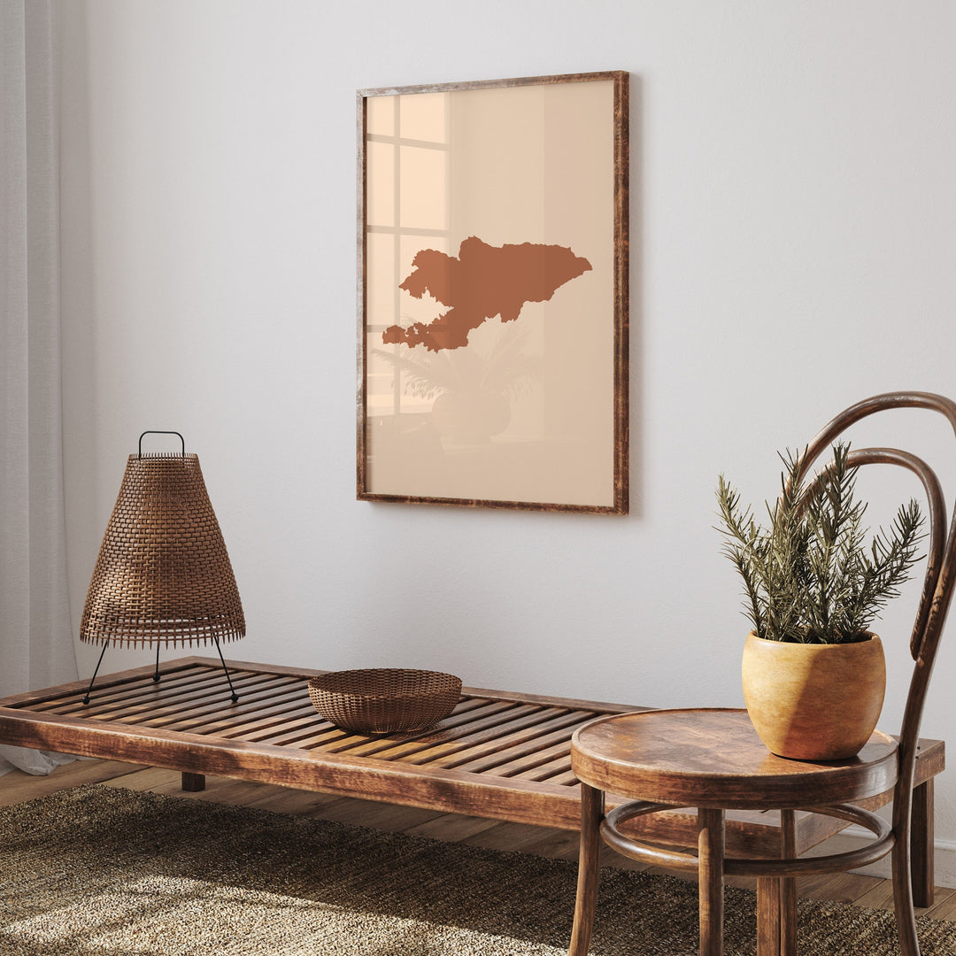 Kyrgyzstan Map Boho Wall Art Print Mid Century Travel Poster