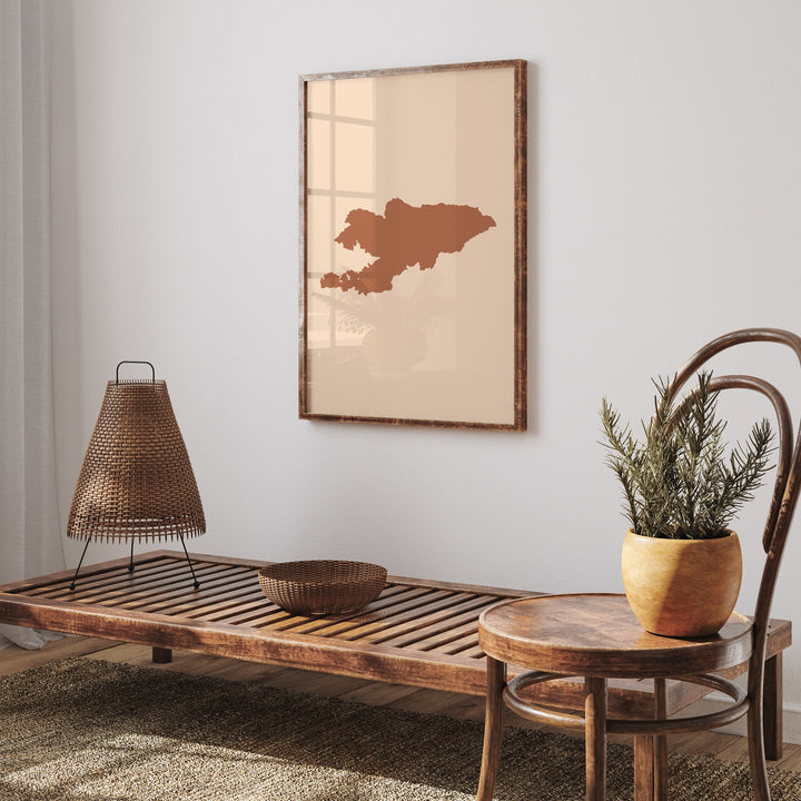 Kyrgyzstan Map Boho Wall Art Print Mid Century Travel Poster
