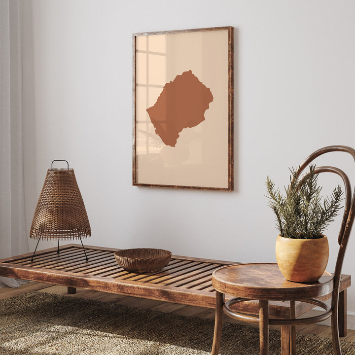Lesotho Map Boho Wall Art Print Mid Century Travel Poster