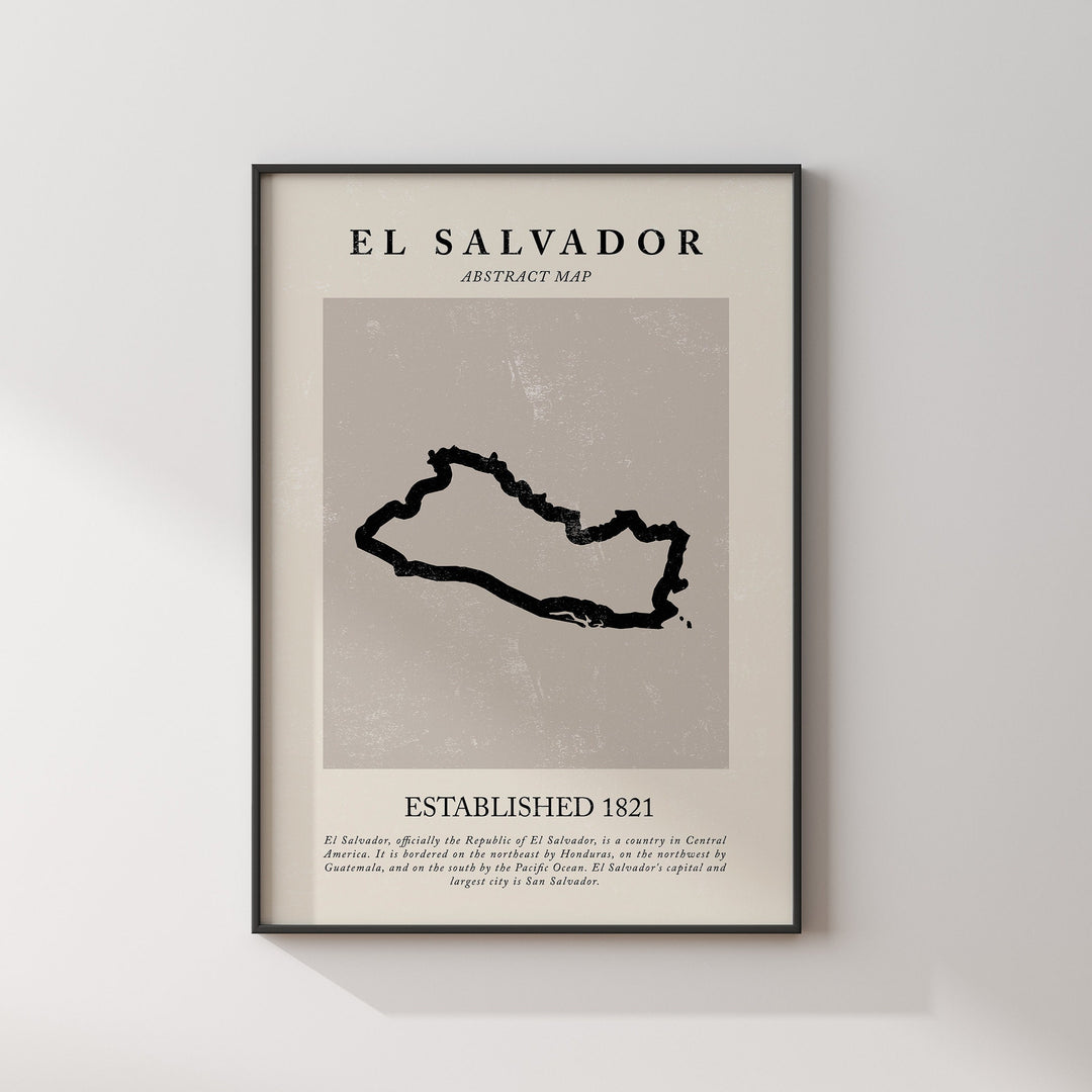 El Salvador Map Vintage Abstract Wall Art Print Picasso + Matisse Inspired Travel Poster