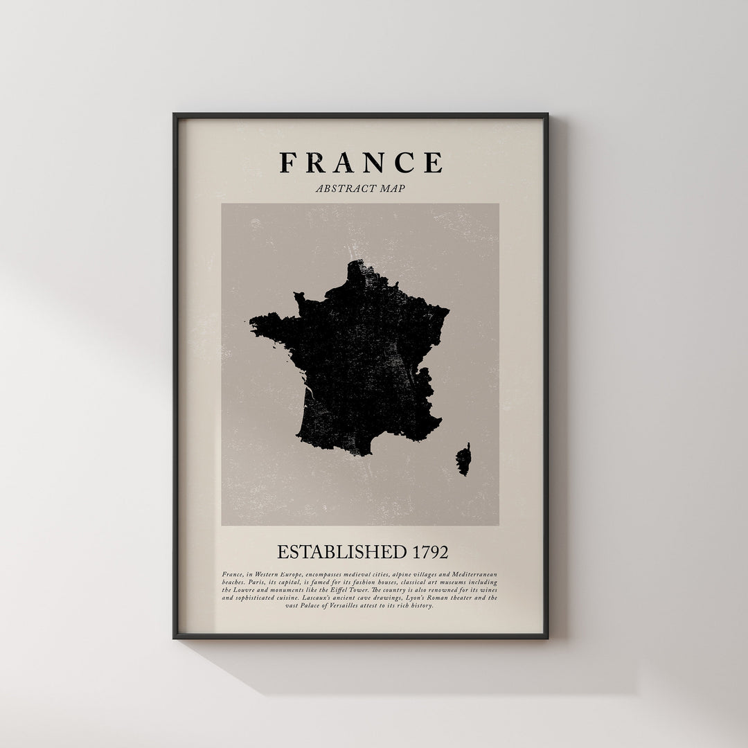 France Map Vintage Abstract Wall Art Print Picasso + Matisse Inspired Travel Poster