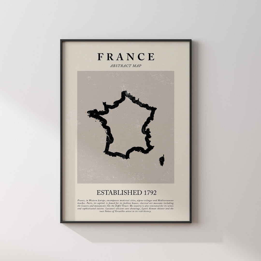 France Map Vintage Abstract Wall Art Print Picasso + Matisse Inspired Travel Poster