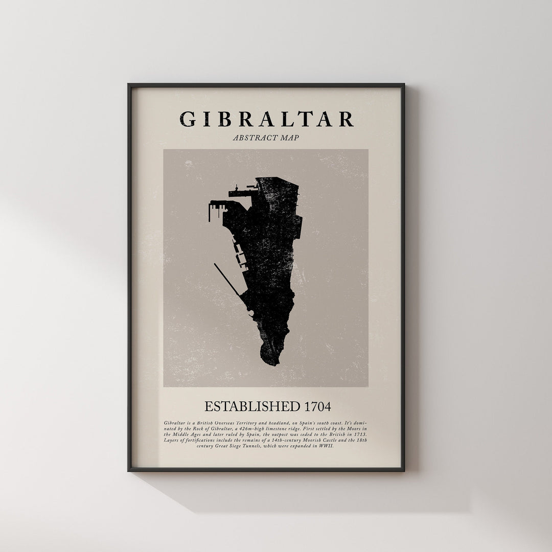 Gibraltar Map Vintage Abstract Wall Art Print Picasso + Matisse Inspired Travel Poster