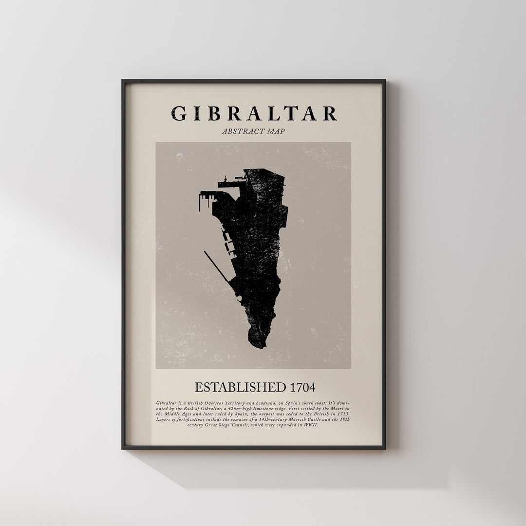 Gibraltar Map Vintage Abstract Wall Art Print Picasso + Matisse Inspired Travel Poster