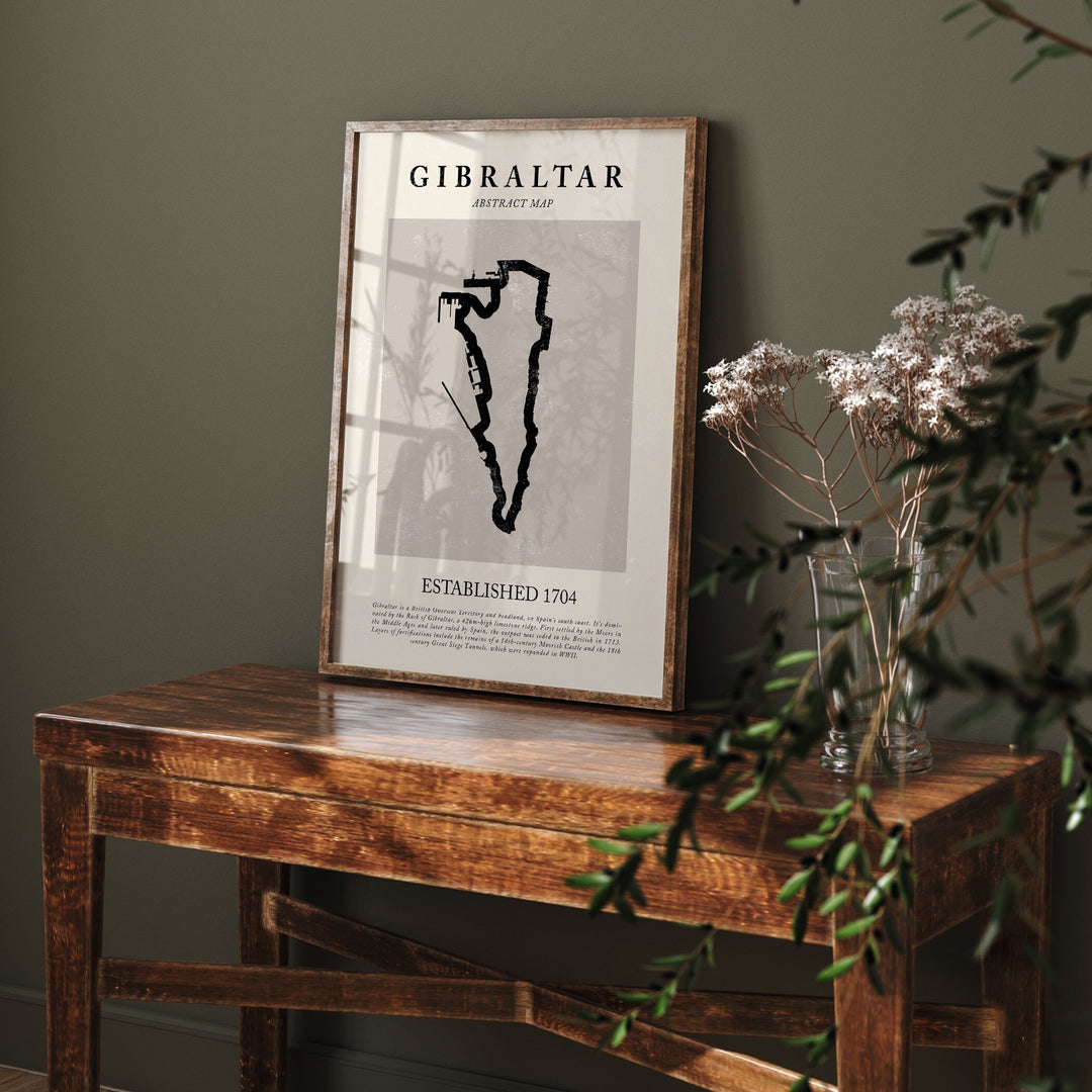 Gibraltar Map Vintage Abstract Wall Art Print Picasso + Matisse Inspired Travel Poster