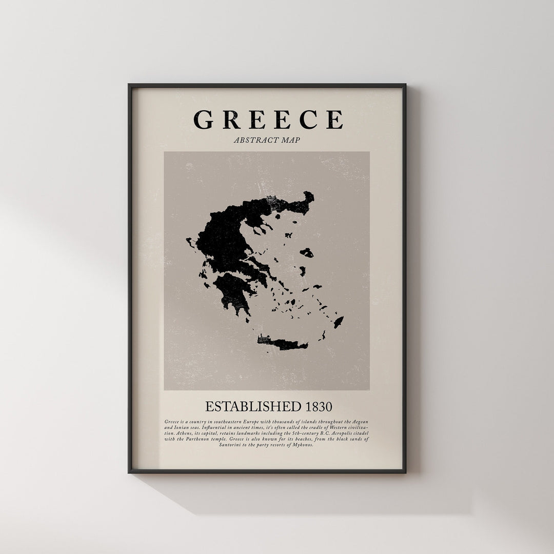 Greece Map Vintage Abstract Wall Art Print Picasso + Matisse Inspired Travel Poster