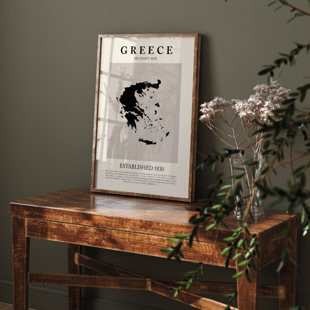Greece Map Vintage Abstract Wall Art Print Picasso + Matisse Inspired Travel Poster