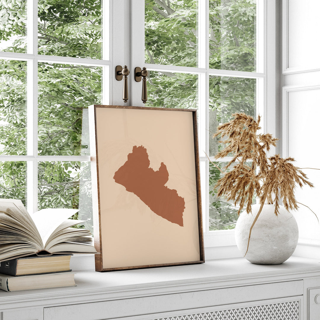 Liberia Map Boho Wall Art Print Mid Century Travel Poster