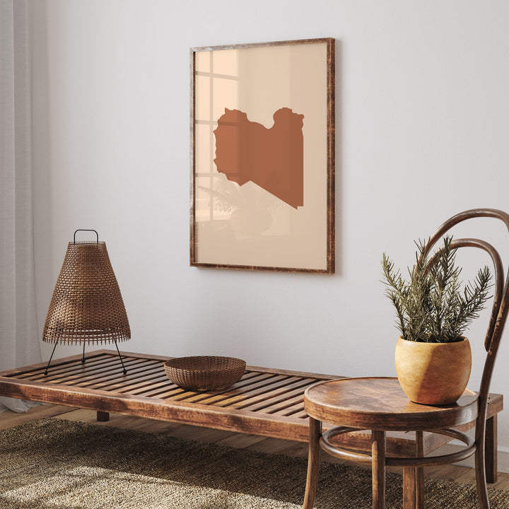 Libya Map Boho Wall Art Print Mid Century Travel Poster
