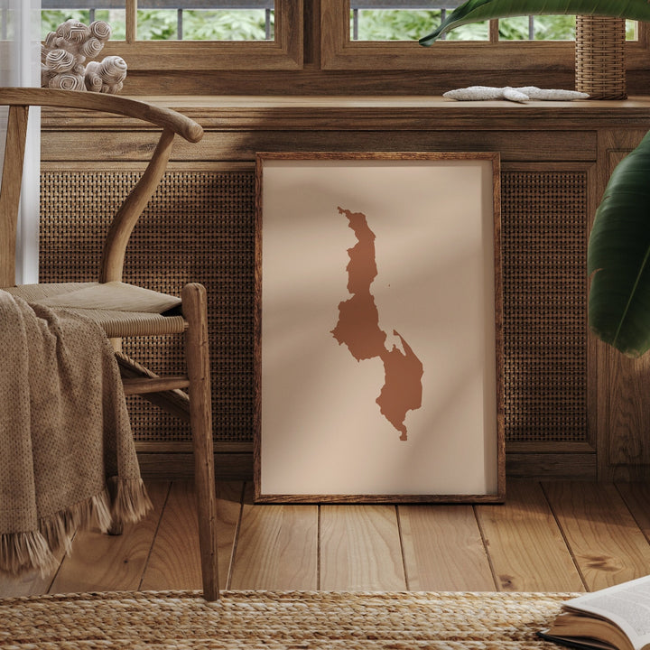 Malawi Map Boho Wall Art Print Mid Century Travel Poster
