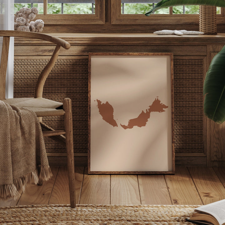 Malaysia Map Boho Wall Art Print Mid Century Travel Poster