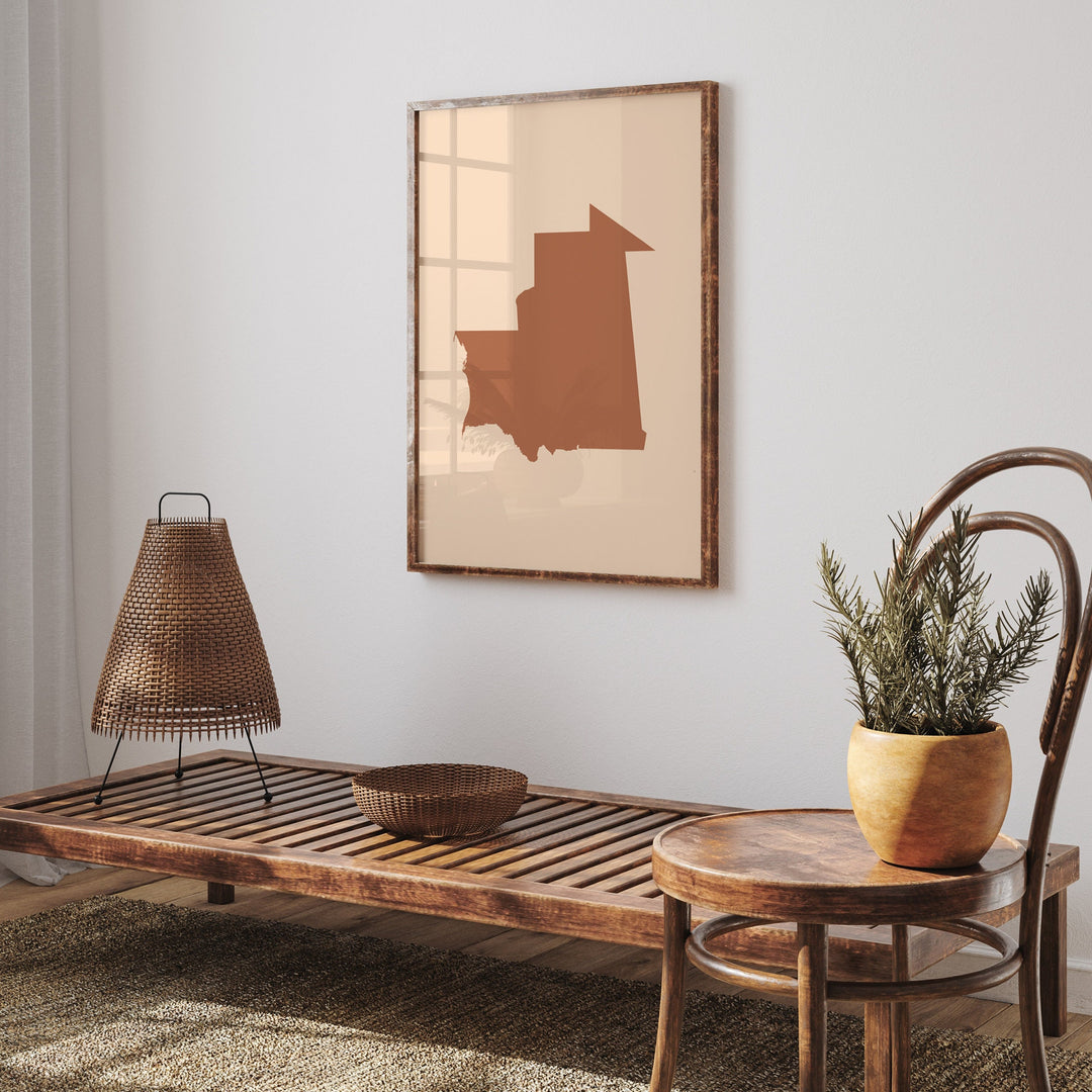 Mauritania Map Boho Wall Art Print Mid Century Travel Poster