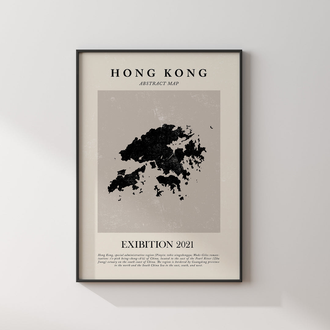 Hong Kong Map Vintage Abstract Wall Art Print Picasso + Matisse Inspired Travel Poster