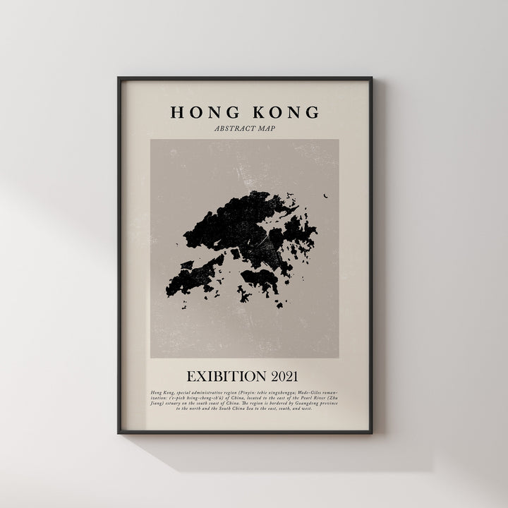 Hong Kong Map Vintage Abstract Wall Art Print Picasso + Matisse Inspired Travel Poster