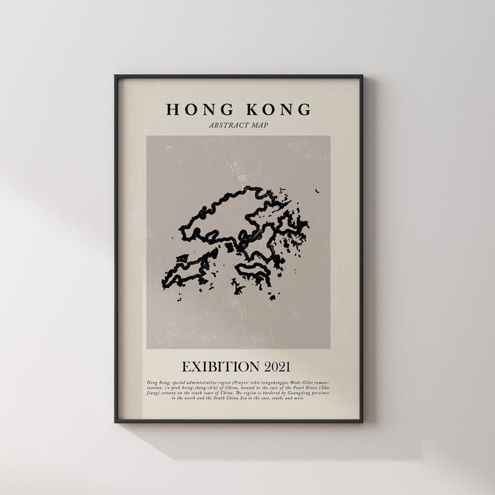 Hong Kong Map Vintage Abstract Wall Art Print Picasso + Matisse Inspired Travel Poster