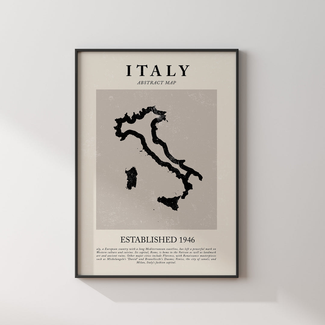 Italy Map Vintage Abstract Wall Art Print Picasso + Matisse Inspired Travel Poster