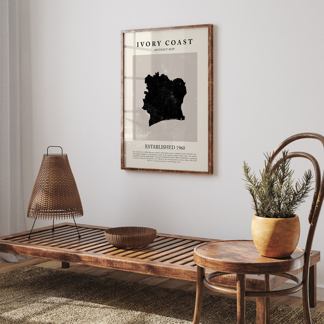Ivory Coast Map Vintage Abstract Wall Art Print Picasso + Matisse Inspired Travel Poster