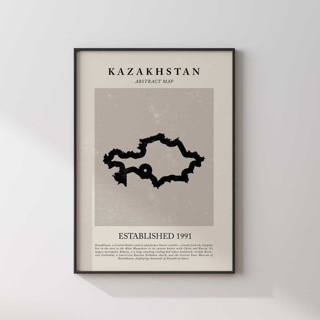 Kazakhstan Map Vintage Abstract Wall Art Print Picasso + Matisse Inspired Travel Poster