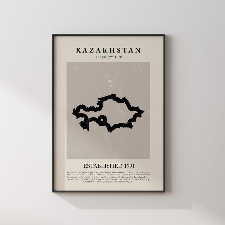 Kazakhstan Map Vintage Abstract Wall Art Print Picasso + Matisse Inspired Travel Poster