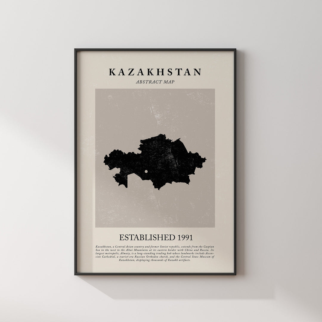 Kazakhstan Map Vintage Abstract Wall Art Print Picasso + Matisse Inspired Travel Poster