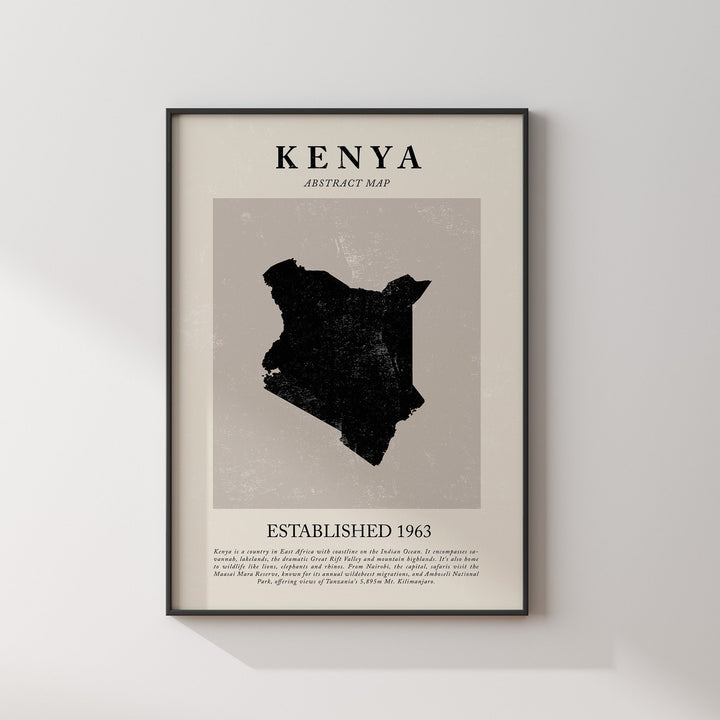 Kenya Map Vintage Abstract Wall Art Print Picasso + Matisse Inspired Travel Poster