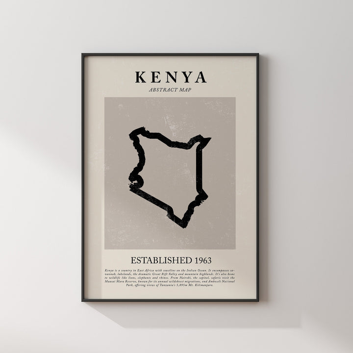 Kenya Map Vintage Abstract Wall Art Print Picasso + Matisse Inspired Travel Poster